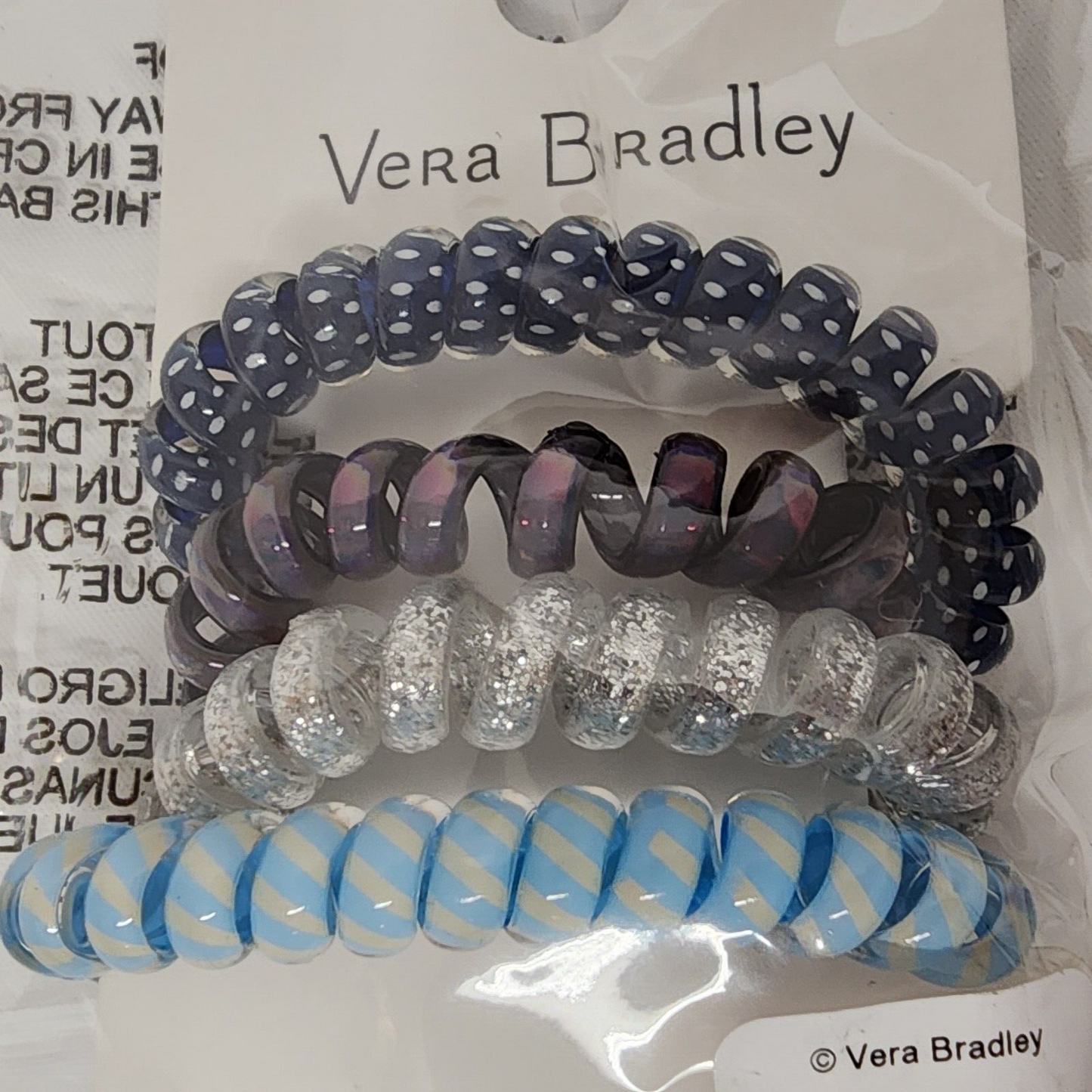Vera Bradley Hair Elastic Spiral Twist Tie Neutral Medley Navy 4 Pack New