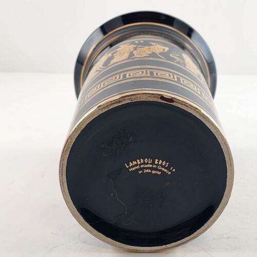 Lambrou Bros Greece Vase Black Handmade 24 k Gold Decoration Greek Mythology 6.5