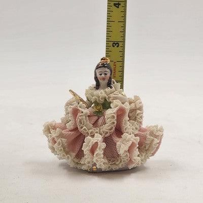 Dresden Princess Lady Figurine Pink Dress White Lace Originals West Germany
