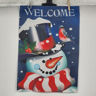WELCOME Garden Flag Banner Christmas Holiday Snowman Double Sided 12.5"x19"