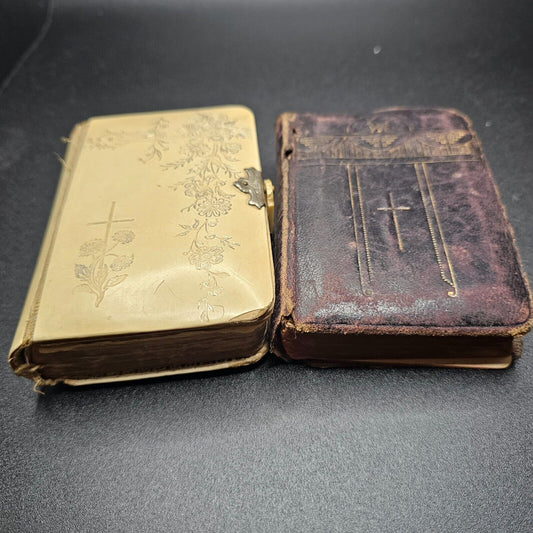 2 Antique 1899 Miniature Prayer Books Holy German Leather Catholic Christian