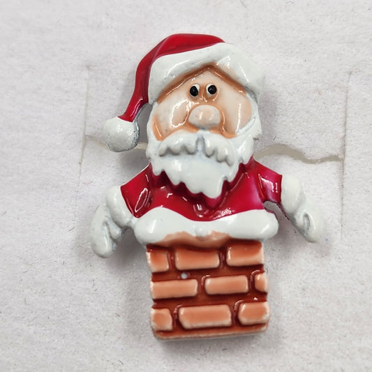 Jonette Jewelry Santa in Chimney Hand Painted Brooch Lapel Pin Metal Enamel .75"