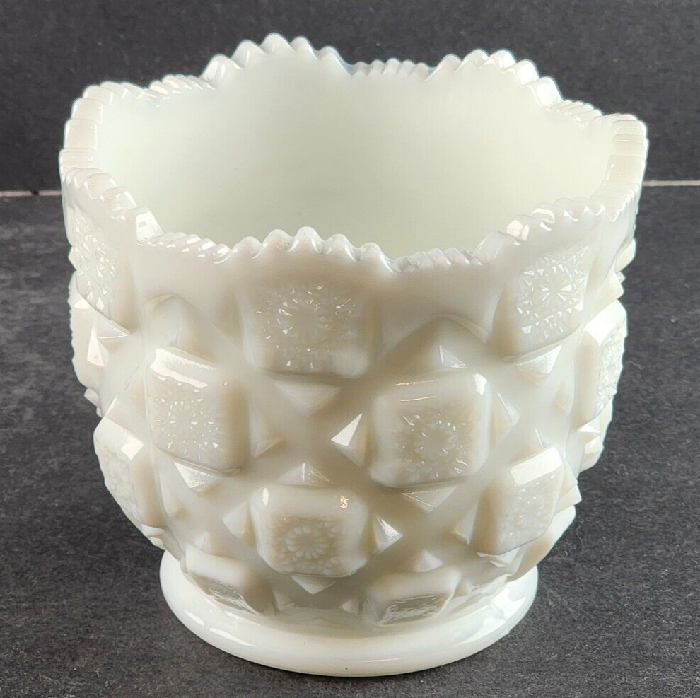 Footed Open Sugar Bowl Old Quilt Milk Glass by Westmoreland 3.75" Across x 3.5"H