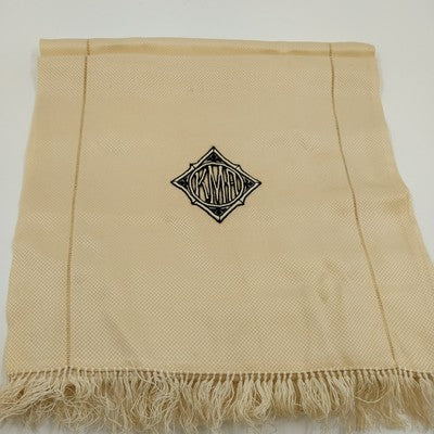 Rhodes & Brousse Paris Beige Scarf 13"x54" Silk Blend Fringe KMA Monogram VTG