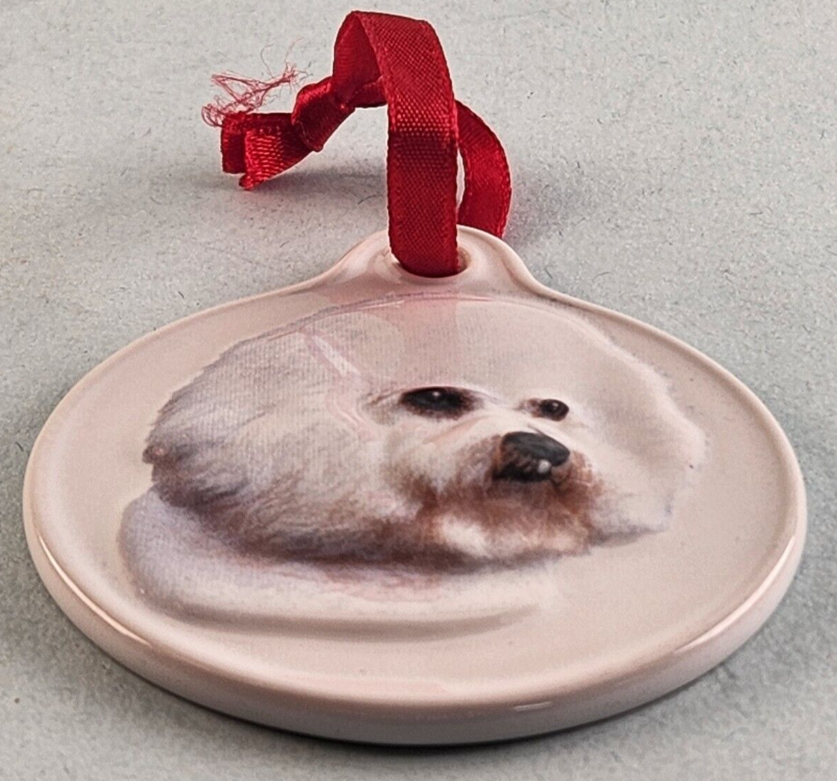 Bichon Frise White Dog Ornament Red Lace Made In Thailand XPRES Ceramic Vintage