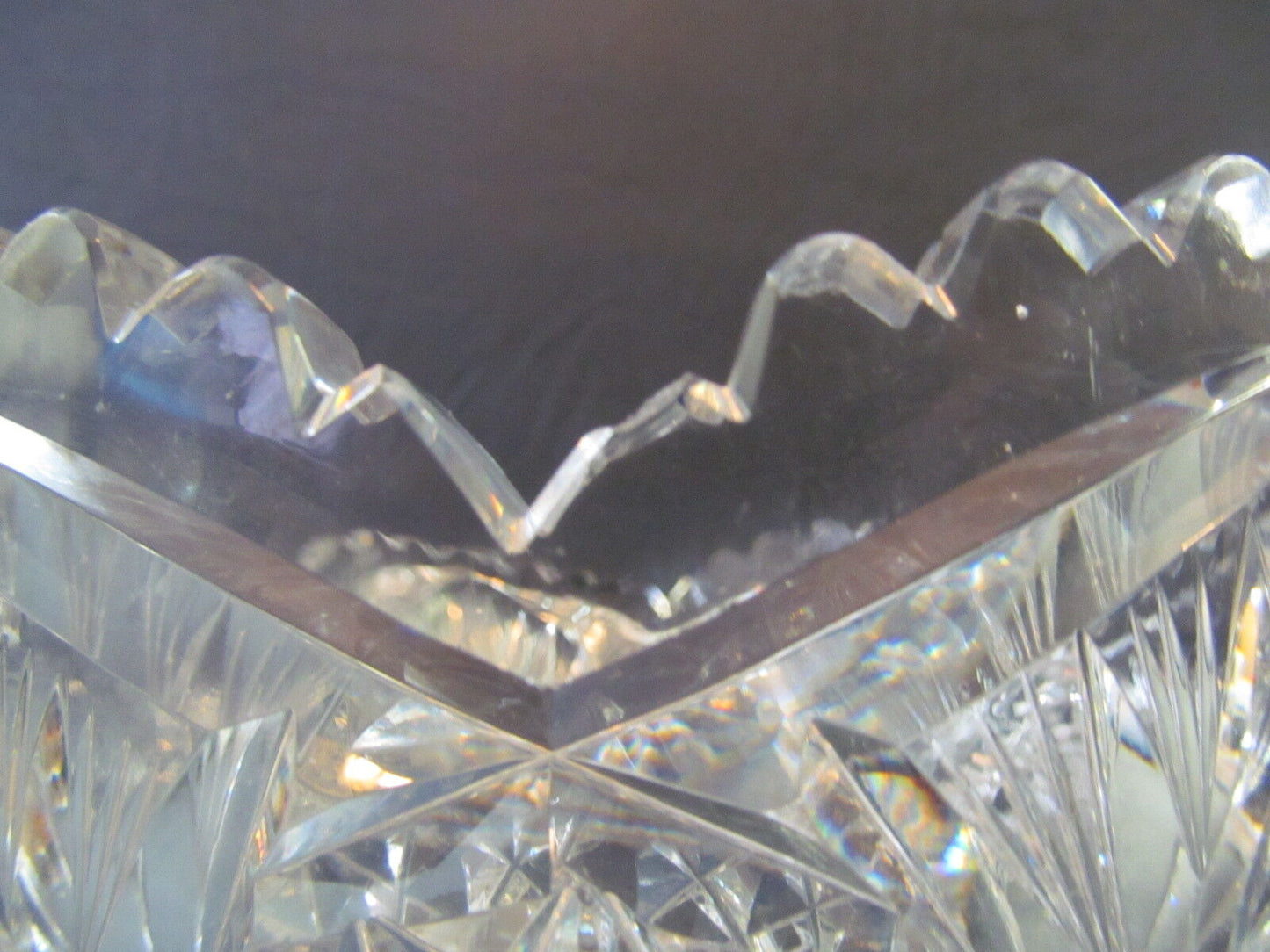 Vintage Elegant Cut Glass Bowl Pattern Star Button Fan Quilted Saw Tooth Scallop