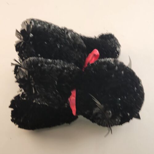 Black Cat Plastic Poly Fluff Vintage Pom Pom 1970s Figure Made USA