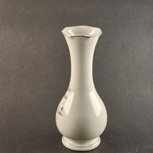 25th Anniversary Bud Vase Fine China 6½ Inch Tall White and Silver Lining