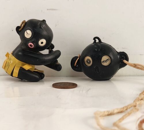 2 Dakko Blinky Winky Doll Toy Head Necklace Vintage England Japan Chan Prize