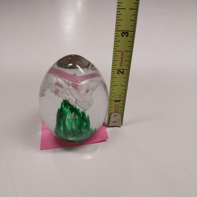 American Studio Art Glass Paperweight Crimp Pink Floral Elwood Indiana Vintage