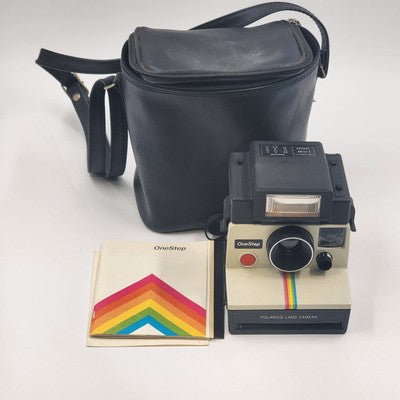 Polaroid Land Camera One Step Focal 600 Flash Rainbow Stripe w Manual Black Case