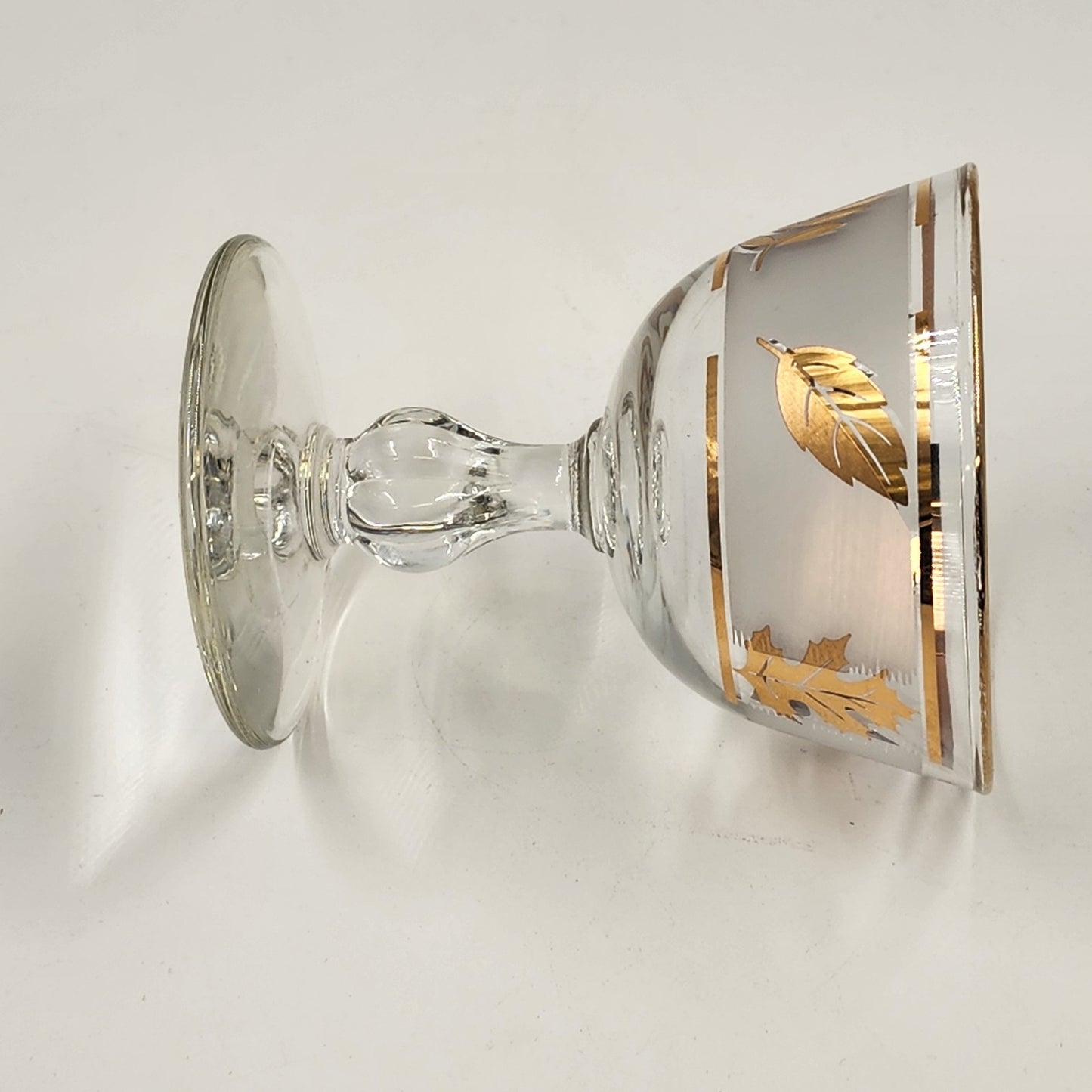 6 Libbey Stemmed Wine Glasses Gold Leaf Goblets Mid Century Modern 4.5"h