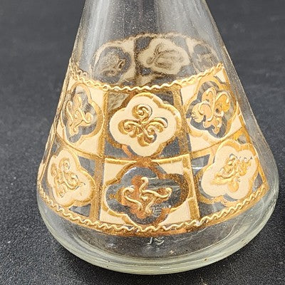Culver Glass Chantilly Oil & Vinegar Cruet Set w/ Lids Antigua Gold Pattern Vtg