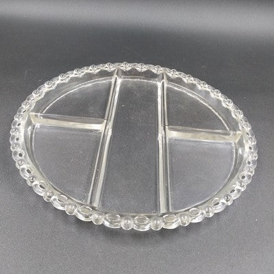 Condiment Dish Plate Divided Five Section Part Clear Glass Bubble Edge 11.25"