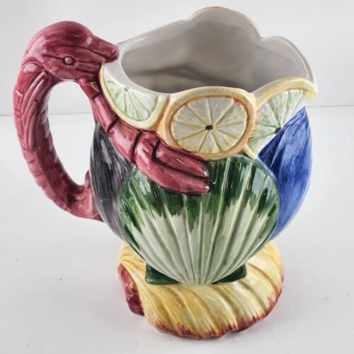 Bassano Ceramic Lobster Pottery Pitcher Made in Italy Hand Painted Shells Citrus