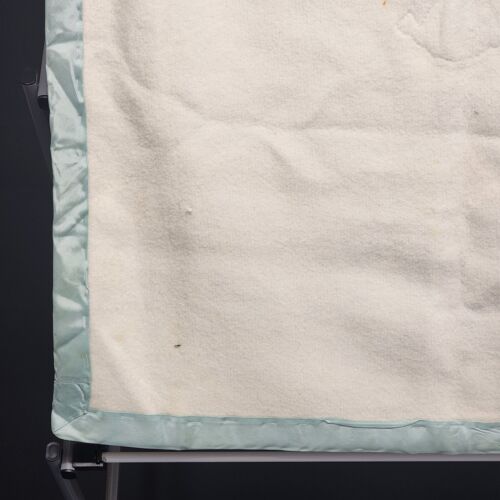 Baby Blanket Appliqued Embroidered Lamb & Flowers Blue Satin Edging 38" x 28"