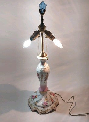 Luxurious Porcelain Floral 26" Table Lamp Carl Thieme Dresden DE 1890 Antique