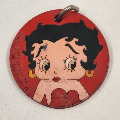 Betty Boop Red Round Keychain Keyring Rubber Disk 2.5" 1995 Vintage Hearst