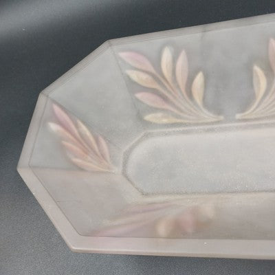 Frosted Clear Glass Leaf Cut Serving Dish Oblong Octagon Bowl Indiana Glass