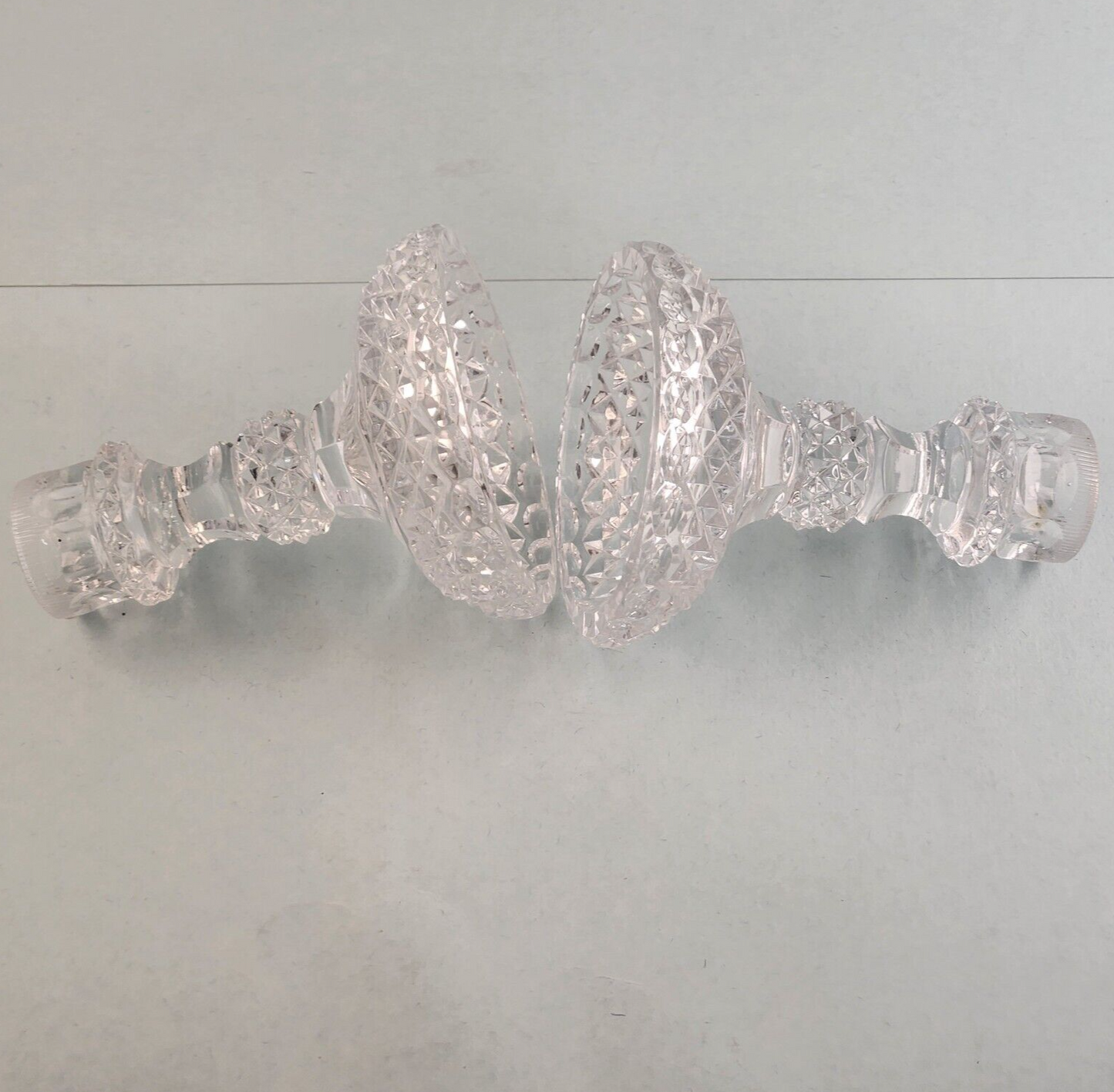 Set of 2 Clear Glass Diamond Hobnail Candlestick Holders Taper Vintage
