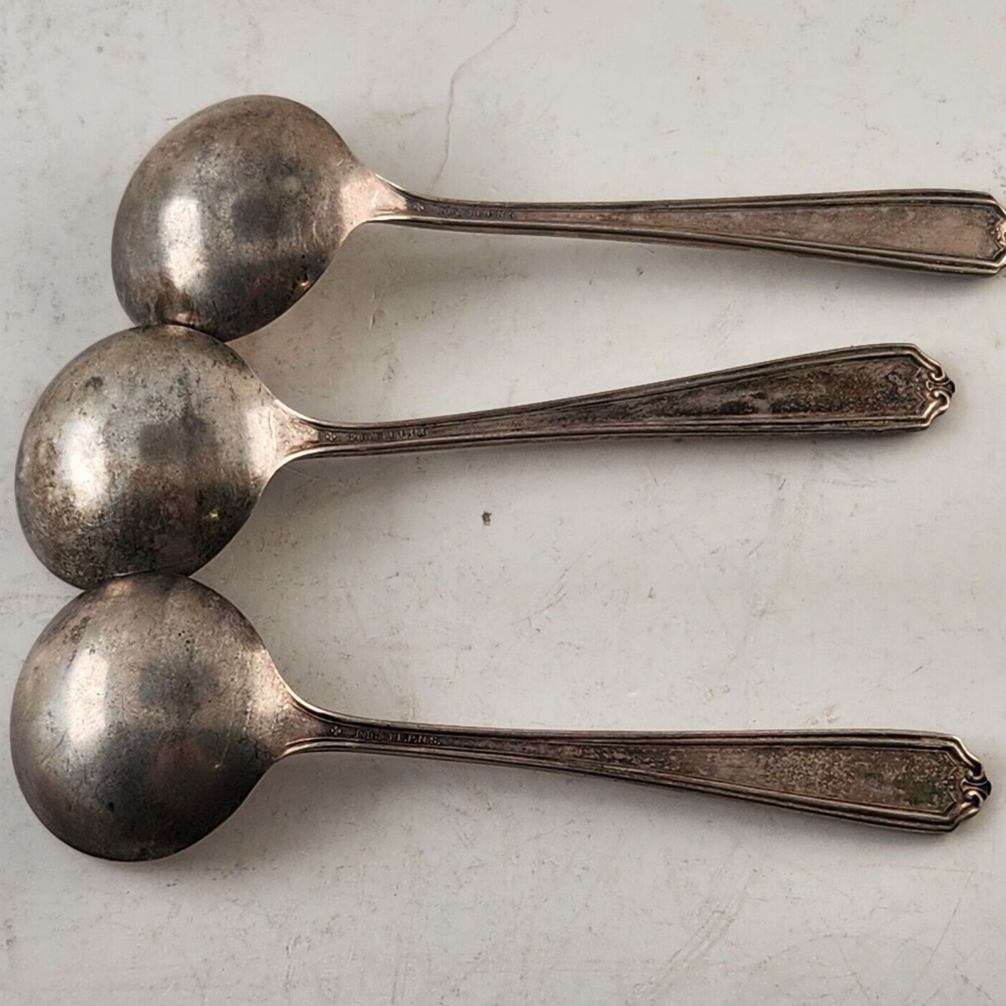 3 Round Dinner Spoons Electroplated Nickel Silver Unbranded 5" Long