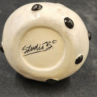 Studio B Art Vase Carn Pottery 6" White w Black Polka Dots John Beusmans 1970's