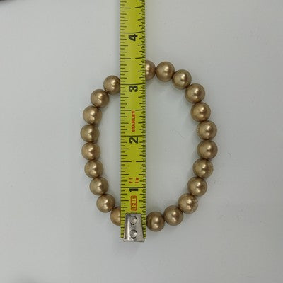 Set of 4 Bracelets in Faux Pearl Faceted Beads Brown & Gold Tone Stretchable 7"
