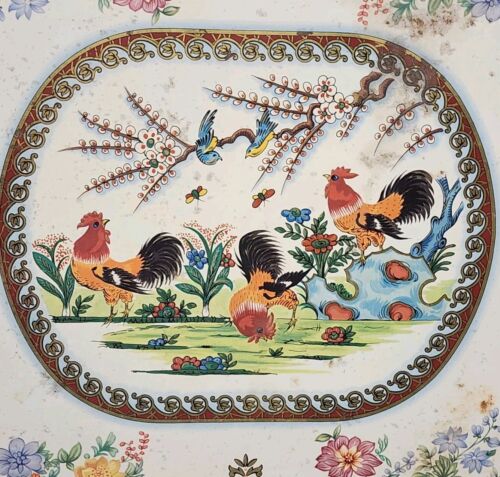 Daher Decorated Ware Rooster Metal Tray England 17.5" x 13.5" Vintage Country