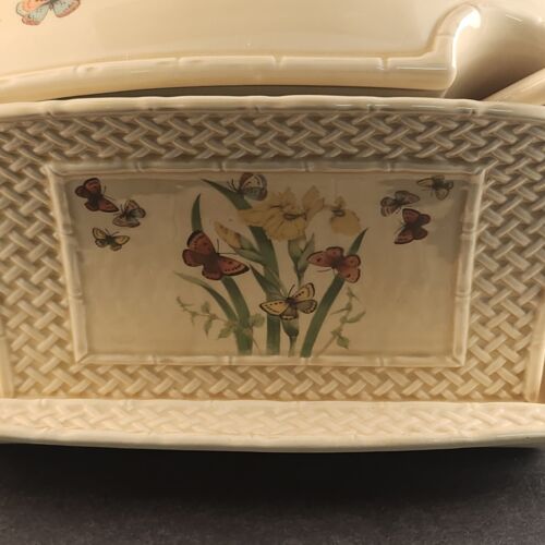 Enesco Butterfly Garden Trellis Vintage Soup Tureen With Lid & Ladle 1978 Japan