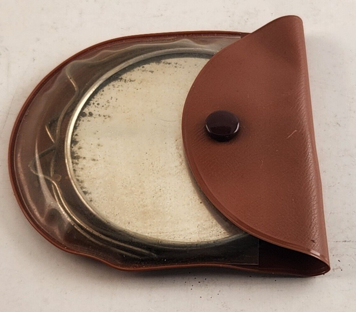 Vintage Travel Makeup Stand-Up Two-Sided Mirror Vinyl Case Compact
