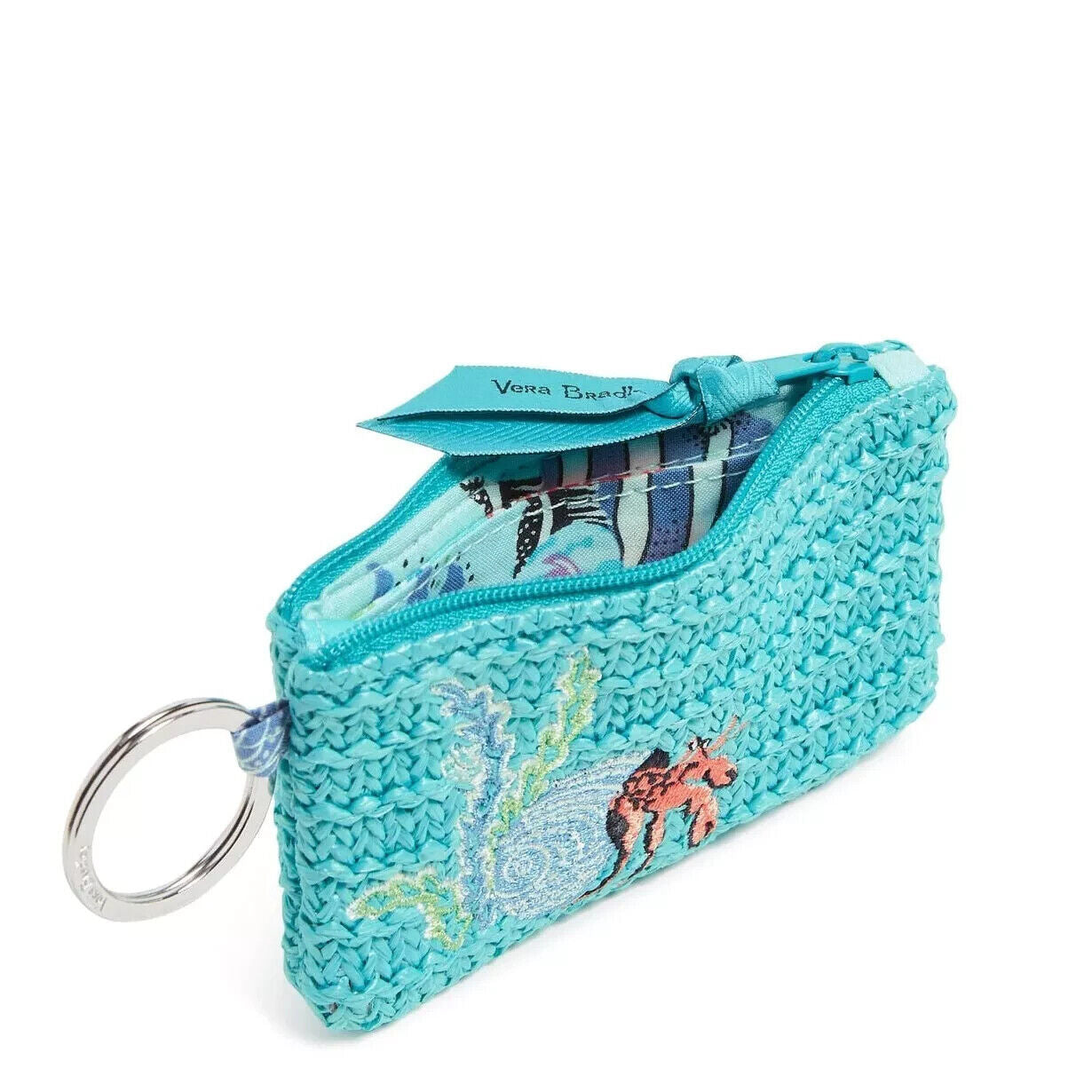 Vera Bradley Straw Zip Travel ID Case Antilles Treasure NWT 5 x 3 Crab Aqua Blue