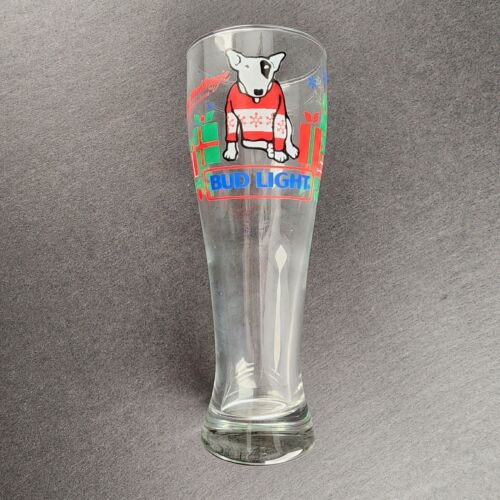 Spuds MacKenzie Christmas Beer Glass Vintage '87 Anheuser Busch Bud Light 9-1/8"