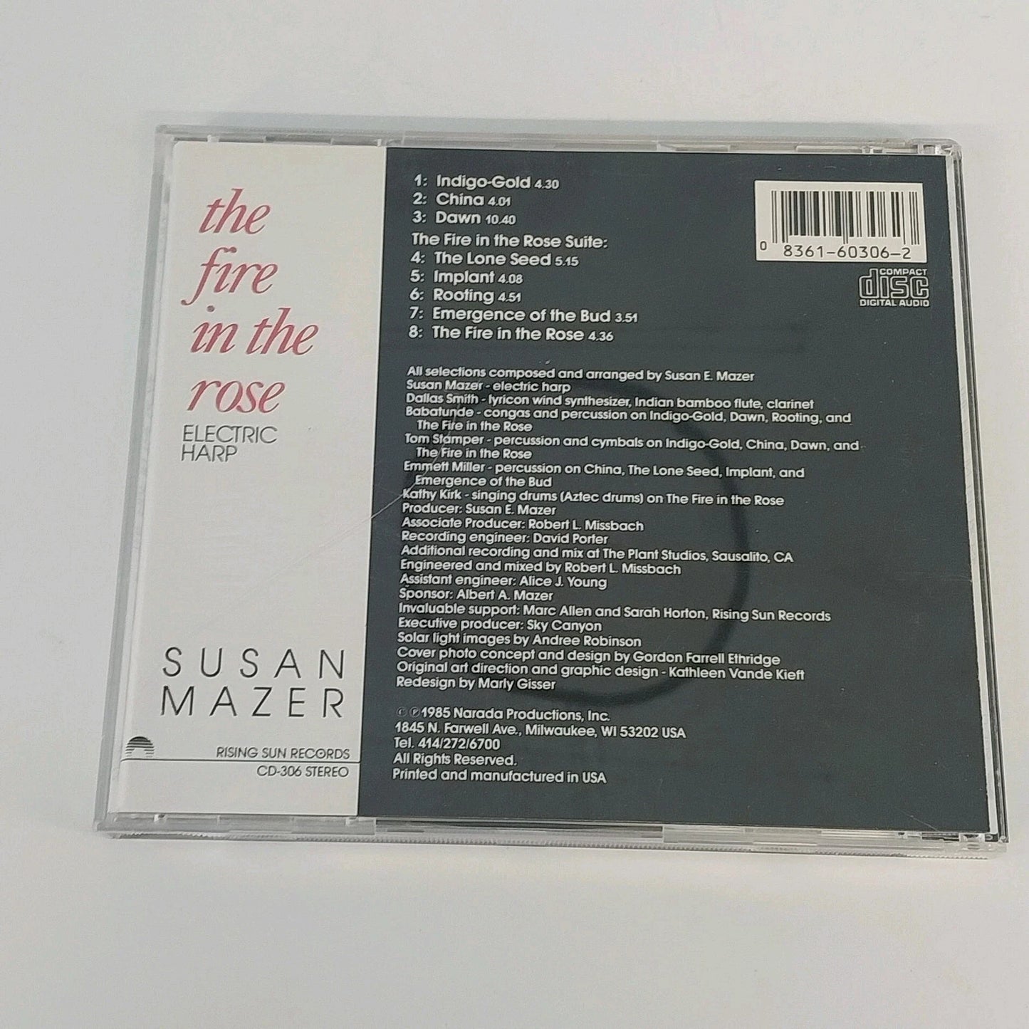 Susan Mazer The Fire In The Rose CD New Age Electronic Jazz Harp Album 1985
