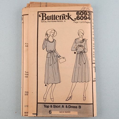 Butterick 6093 Sewing Pattern 50s Top Skirt or Dress Matti of Lynne Designer 18½