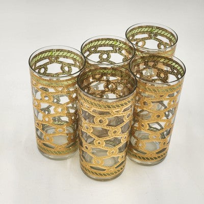 4 Culver Highball Glass Tumblers Entwined Rope 12oz 5.5" Plus One Chipped Glass
