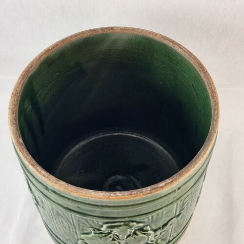 Embossed Pirate Green Majolica Tobacco Cigar Humidor Jar Crock No Lid 6" x 6.25"