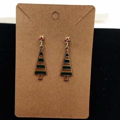 Enamel Gold Tone Red Green Christmas Tree Pierced Earrings Holiday Jewelry 1.5"