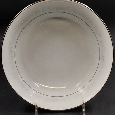 Noritake Cumberland Round Vegetable Bowl 9" White Flowers Platinum Japan