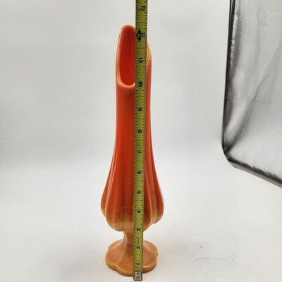 Swung Glass Vase Orange Bittersweet Footed Pedestal 13" L E Smith Glass MCM