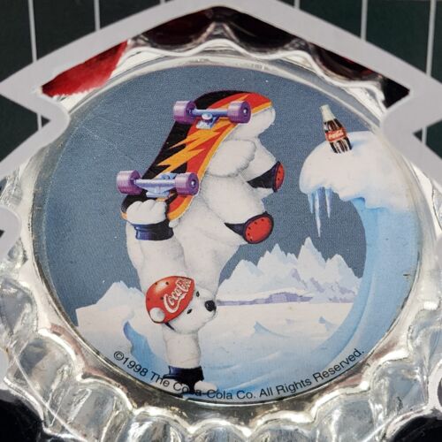 Coca-Cola Bottle Cap Ornament 1998 Trim-A-Tree Polar Bear Skateboarding Coke NIP