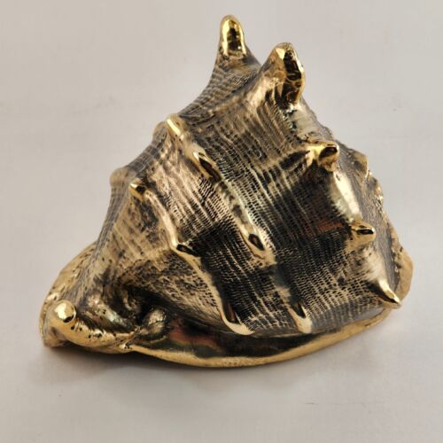 Ceramic Conch Shell Gold Painted & Antique Decorated Centerpiece 6.5"x5"