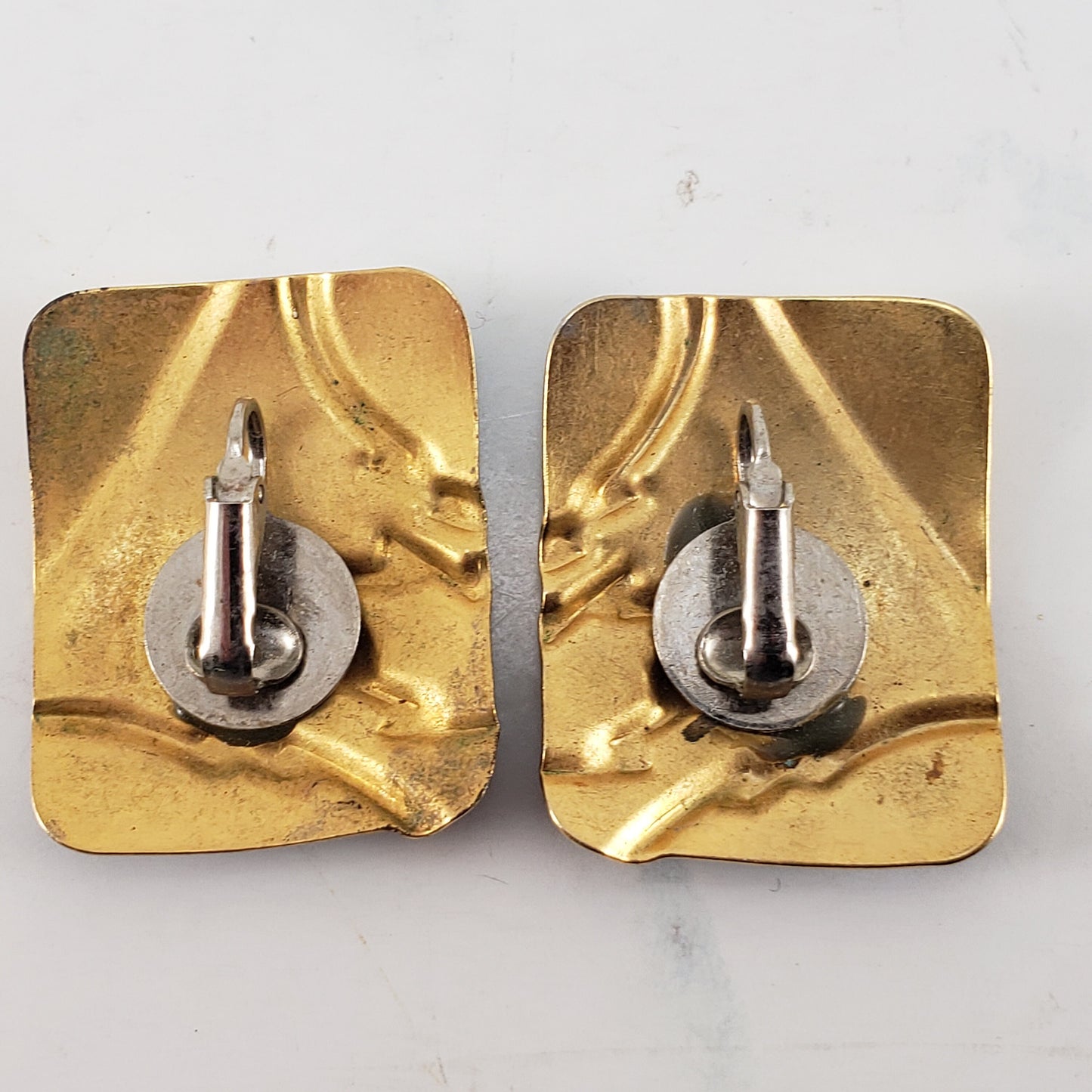 Vintage Square Gold Tone Blue Purple Enamel Clip On Earrings