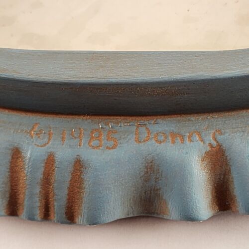 Blue Beige Sewing Box Style with Lid Dona's 1985 Ceramic Hand Painted Basket 8½"