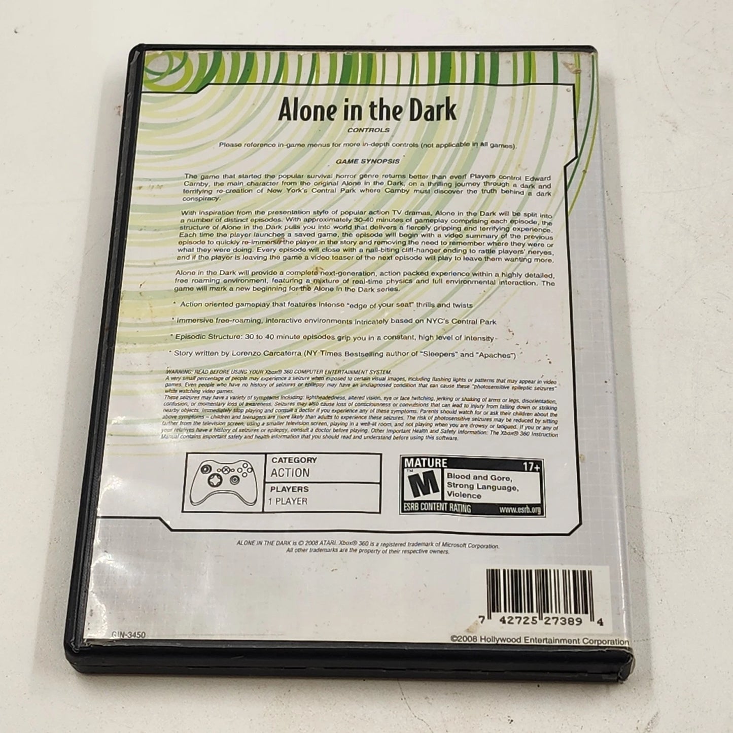 Alone in the Dark Microsoft Xbox 360 2008 Survival Horror Game Case & Disc Only