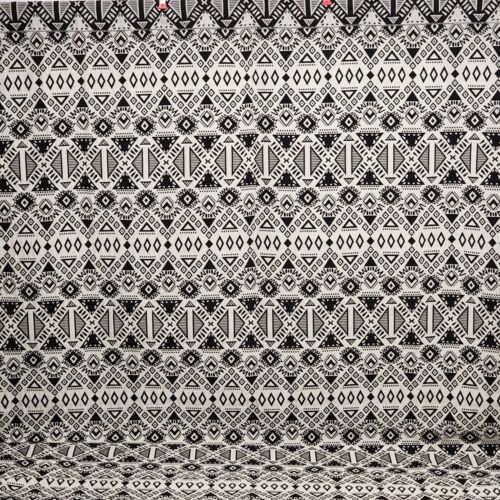 Aztec Curtains Black Abstract Geometric Blackout Print Fringe Rod Pocket 56x63"