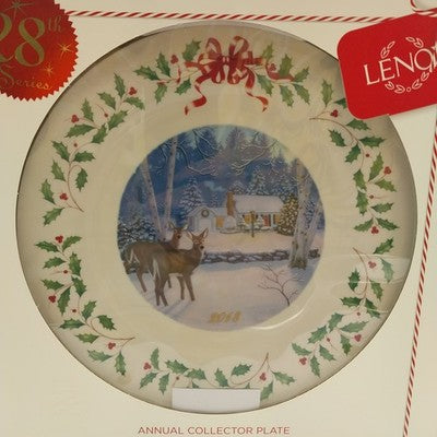 Lenox 2018 Annual Collection Christmas Plate 28th Series Numbered Cabin Deer