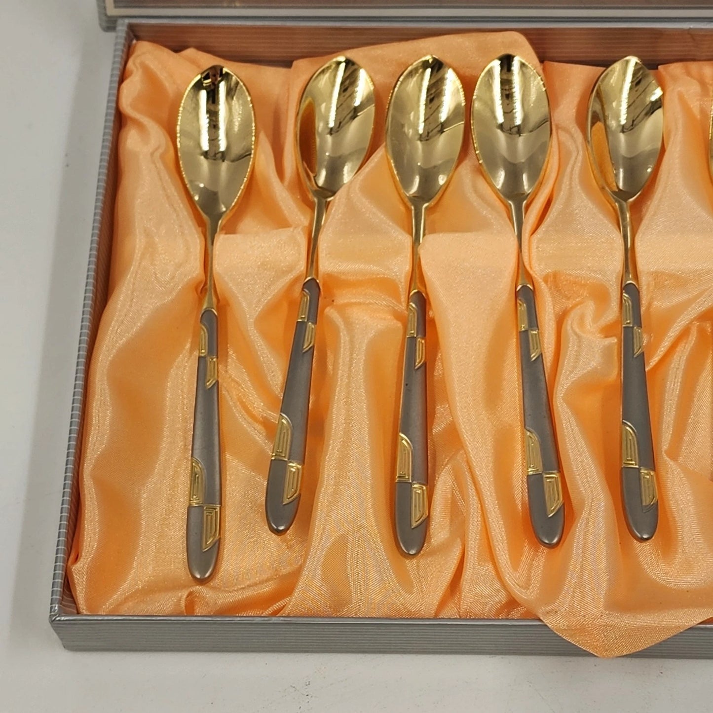 Kum Kang Demitasse Spoon & Fork Set 10 Pcs Gold Tone 18/10 Stainless Steel Boxed