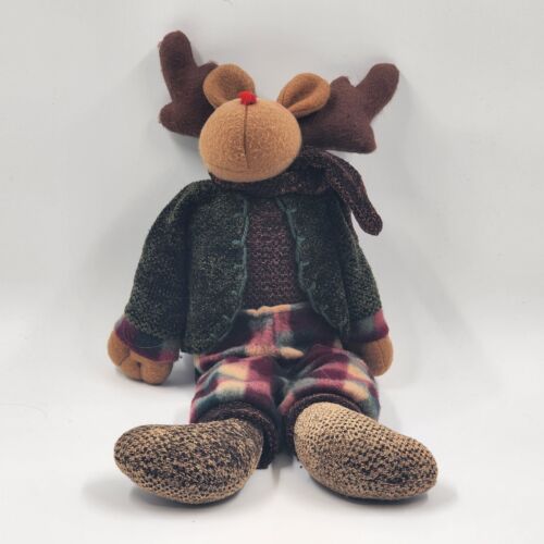 Christmas Plush Well Dressed Moose Shelf Sitter 20" Long Antlers to Hoof No Tags