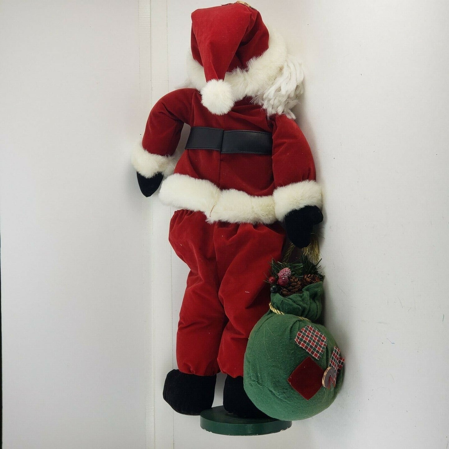 Red Velvet Santa Standing Faux Fur White Block Santa Figure Handmade Art Craft