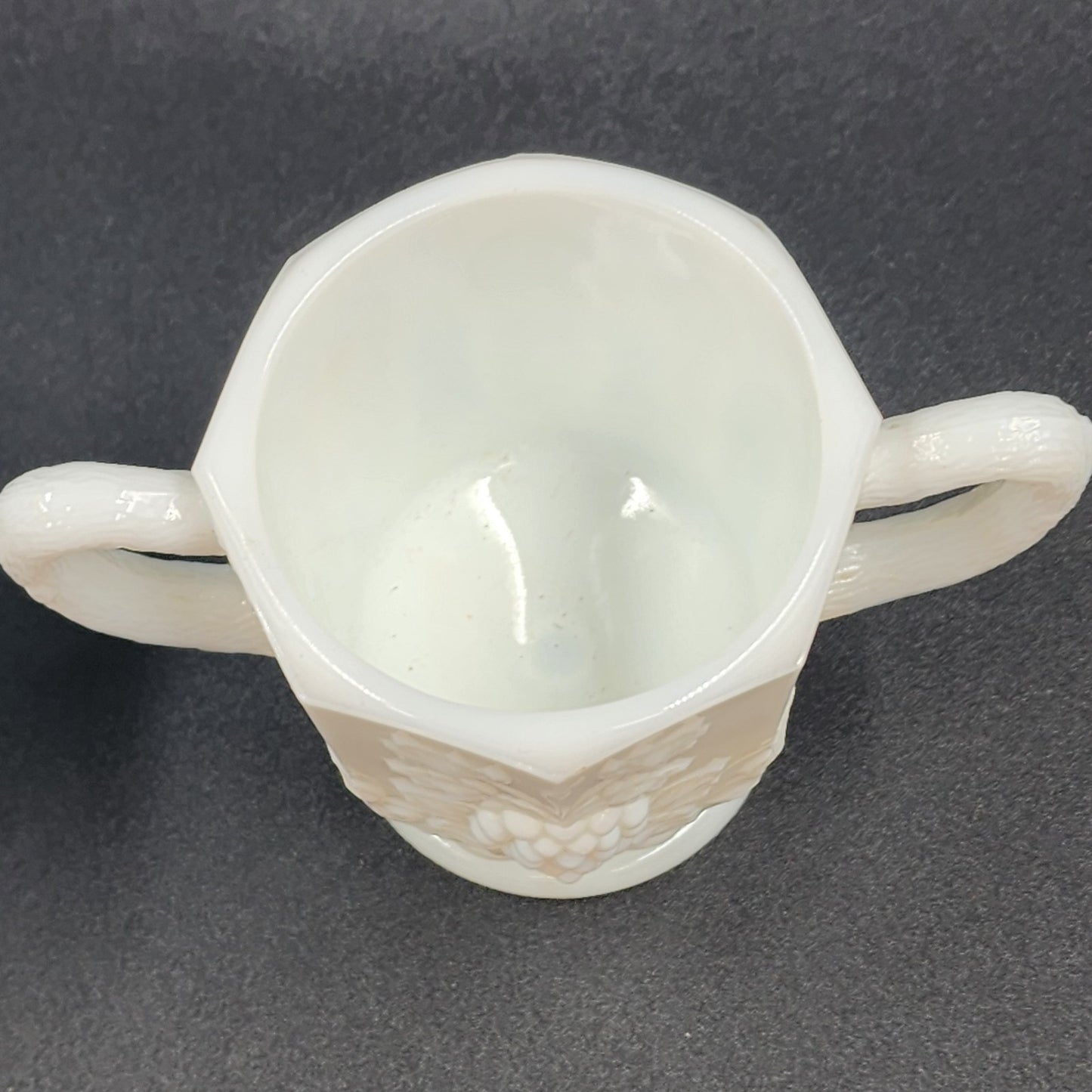 Milk Glass Creamer and Sugar Set Westmoreland Grape Pattern 8-Sided Pedestal Vtg